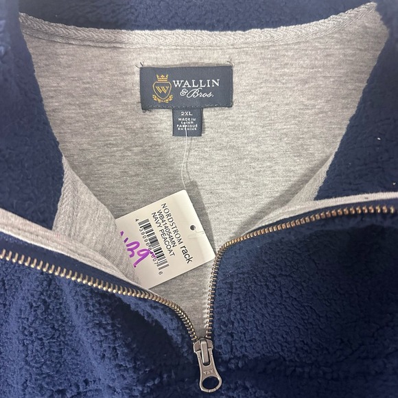 Wallin and Bros 2XL Navy Faux shearling 1/4 zip pullover sweater - Picture 6 of 6